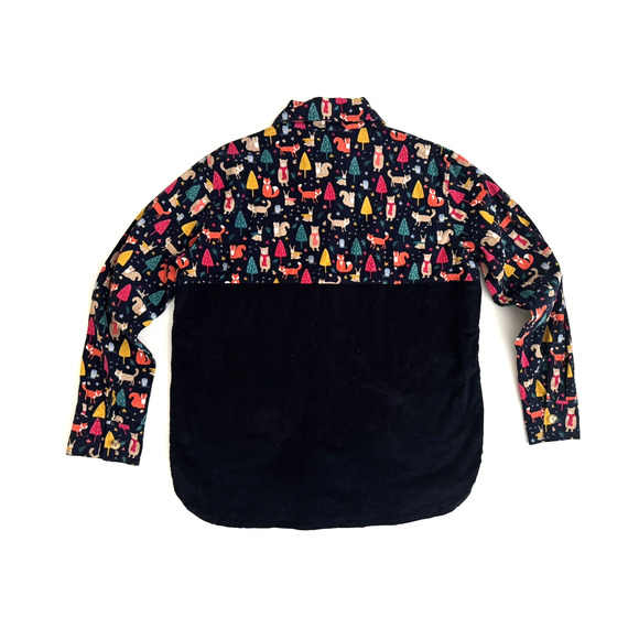 Yak & Yeti Shirt M/L Christmas Trees Animals Dark-Blue Cotton Corduroy Top NWT - Picture 6 of 12